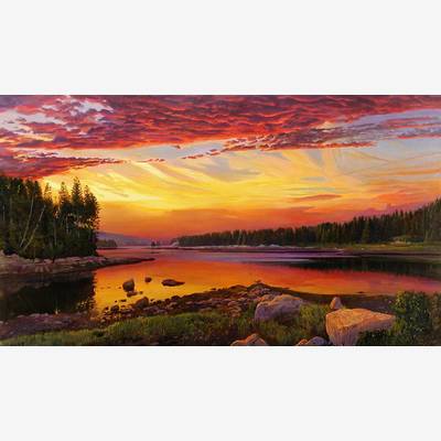 фото: картина для вышивки в алмазной технике, Закат над рекой