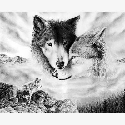 фото: картина в алмазной технике Пара волков – Любовь и верность