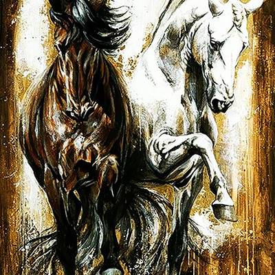 фото: картина в алмазной технике Пара прекрасных лошадей Художник Elise Genest