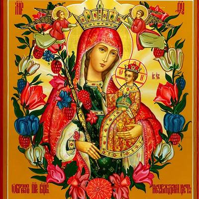 изображение: икона для вышивки в алмазной технике, Богородица Неувядаемый Цвет Благословение