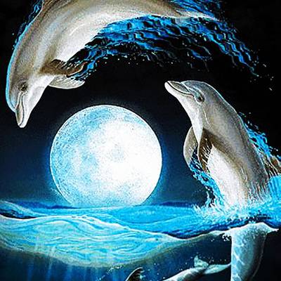 фото: картина в алмазной технике Семья дельфинов