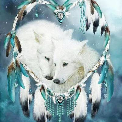 фото: картина в алмазной технике Волки Любовь и гармония