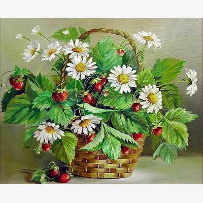 фото: картина для вышивки в алмазной технике, Ромашки и земляника