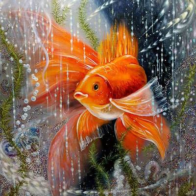 фото: картина в алмазной технике, Золотая рыбка – Загадай желание!
