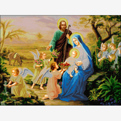 Схема для вышивания бисером или нитками Святое семейство из ангелами А-2 + Схема для вышивания бисером или нитками Святое семейство из ангелами А-2 +