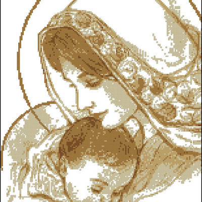 Схема для вышивания бисером или нитками на атласе Мадонна обнимает младенец С-227