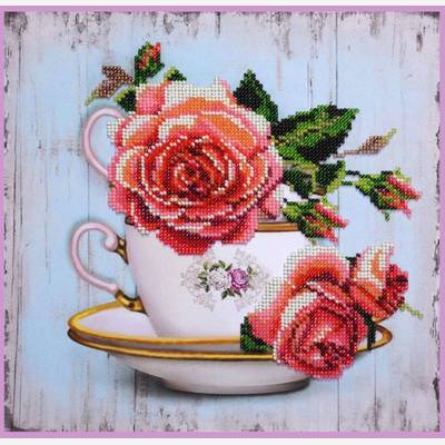фото: картина для вышивки бисером, чашка с цветами