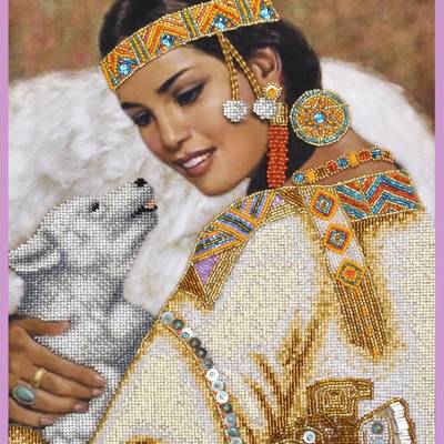 фото: картина для вышивки бисером, Девушка с собачкой