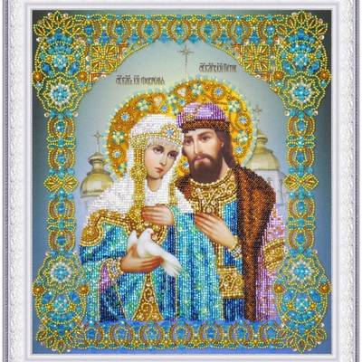 изображение: икона Святые Петр и Феврония, вышитая бисером