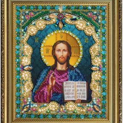 изображение: икона Христа Спасителя, вышитая бисером