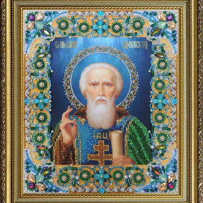 изображение: Икона Святой Сергий Радонежский, вышитая бисером