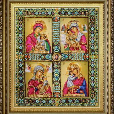 изображение: Четырехчастная Икона Пресвятой Богородицы, вышитая бисером