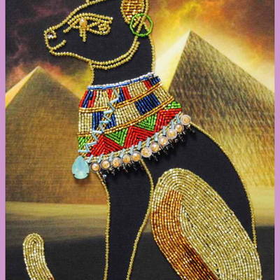фото: картина, вышитая бисером, Египетская богиня Баст