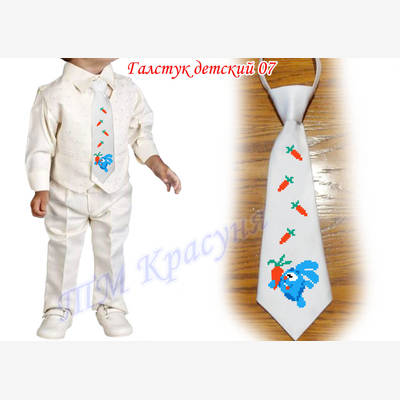 фото: детский галстук для вышивки бисером или нитками белый 7