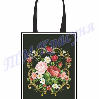 фото: пошитая сумка для вышивки бисером или нитками, чёрная Розы в корзине