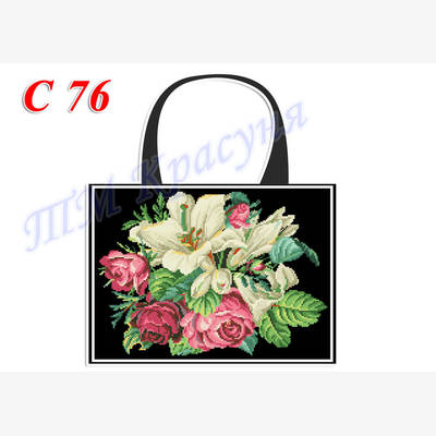 фото: пошитая сумка для вышивки бисером или нитками, чёрная с лилиями