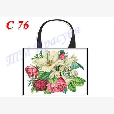 фото: пошитая сумка для вышивки бисером или нитками, белая с лилиями