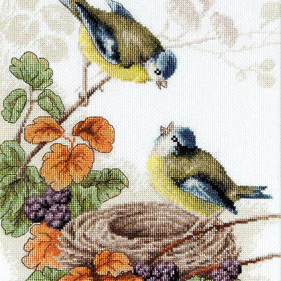 фото: картина для вышивки крестом Птички у гнезда