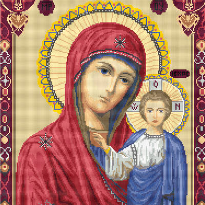 изображение: икона, вышитая крестиком, Икона Казанская Божья Матерь