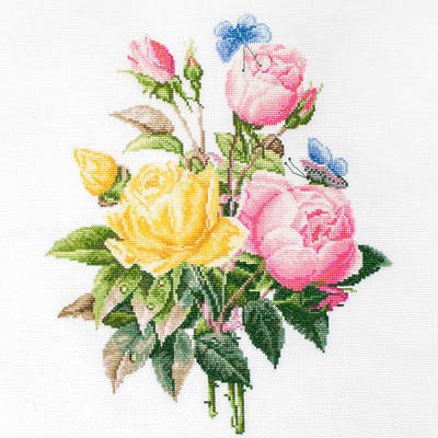 фото: картина для вышивки крестиком Желтые розы и бенгальские розы