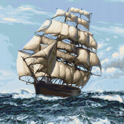 фото: картина, вышитая гобеленовым швом, Корабль