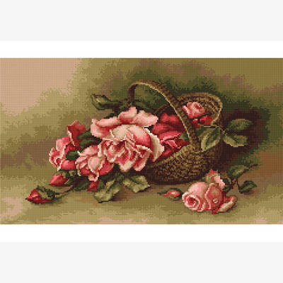 фото: картина, вышитая гобеленовым швом, Корзина с розами
