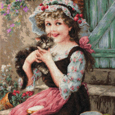 фото: картина для вышивки, гобелен, Девочка и котенок