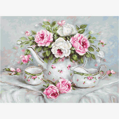 фото: картина гобелен, Чайный сервиз и розы