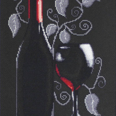 фото: картина, вышитая крестиком, Бутылка с вином