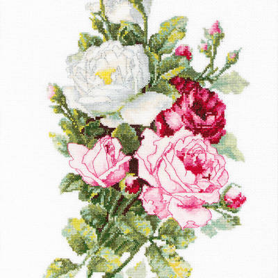 фото: картина, вышитая крестиком, Букет из роз