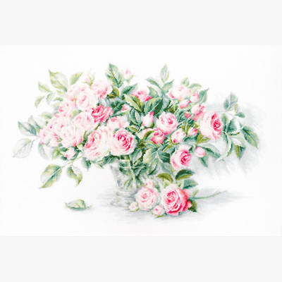 фото: картина, вышитая крестиком, Букет чайных роз