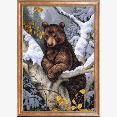 Схема для вышивки бисером Медведь на дереве