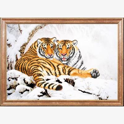 Схема для вышивки бисером Тигры зимой, два тигра