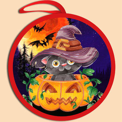 фото: схема для вышивки бисером Игрушка Halloween. Кот в тыкве
