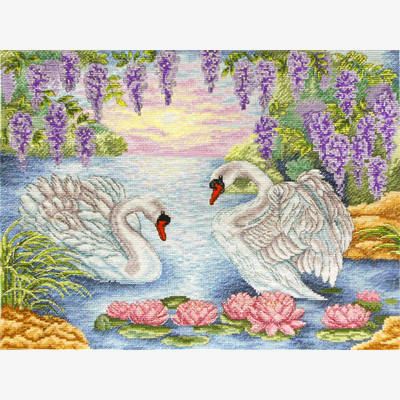 фото: картина для вышивки крестиком Пара лебедей