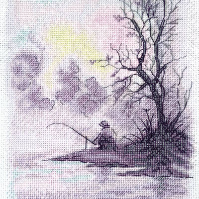 фото: картина для вышивки крестиком Утро на озере