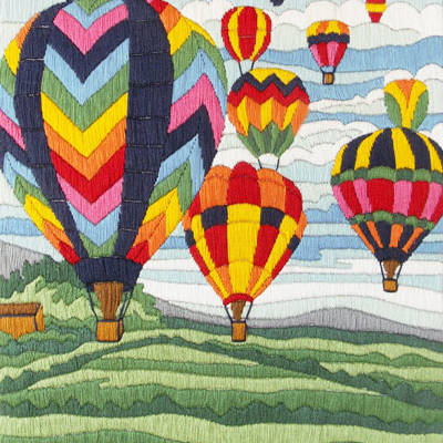 фото: картина для вышивки в технике лонг стич Воздушные шары