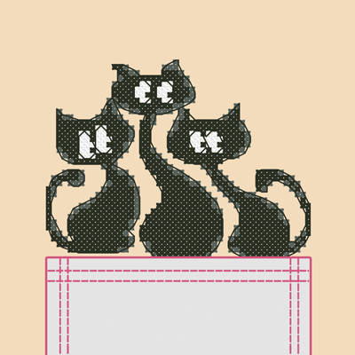 Набор для вышивки крестиком на одежде Трио котов