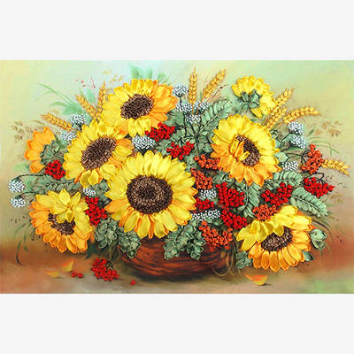 ☀️Подсолнух Вышивка лентами / Sunflower from satin ribbon