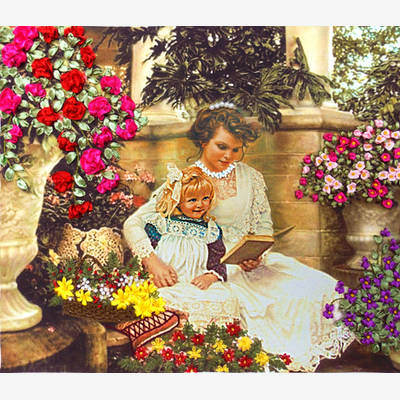 фото: картина для вышивки лентами Мама и дочка