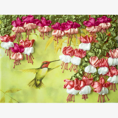 фото: набор для вышивки лентами Фуксия и колибри