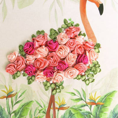фото: картина для вышивки лентами Фламинго
