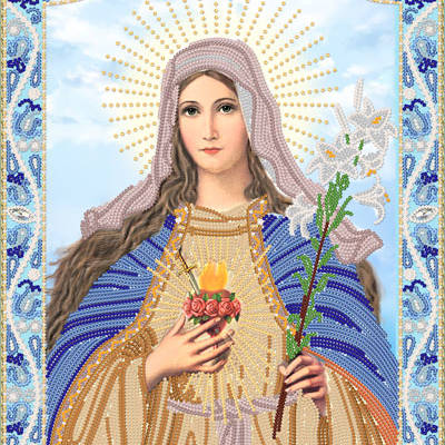 изображение: икона Сердце Девы Марии, вышитая бисером