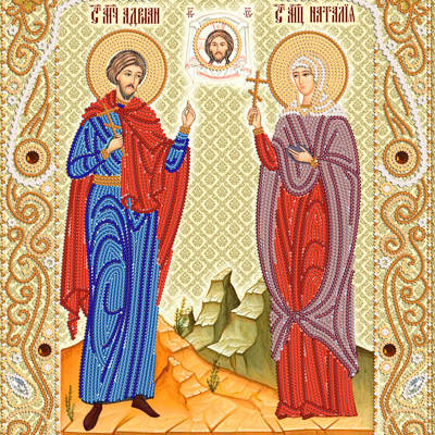изображение: икона Святые мученики Адриан и Наталия, вышитая бисером