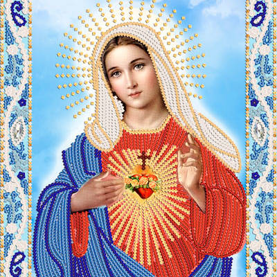изображение: икона Сердце Девы Марии, вышитая бисером