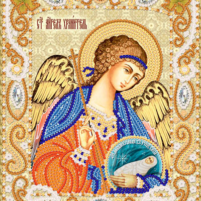 изображение: икона Ангел Хранитель с Душой, вышитая бисером