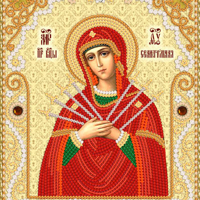 изображение: икона Семистрельная Пресвятая Богородица, вышитая бисером