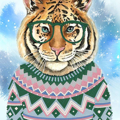 фото: картина, вышитая бисером, Тигр в свитере