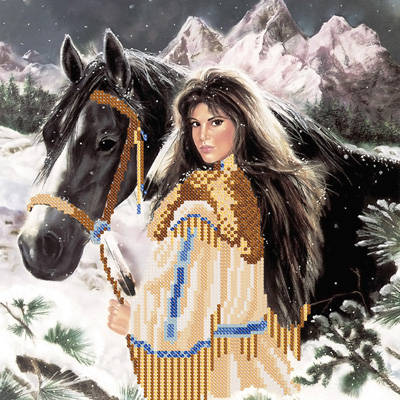 фото: схема для вышивки бисером Девушка и конь