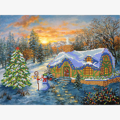 фото: картина для вышивки бисером Рождественский домик